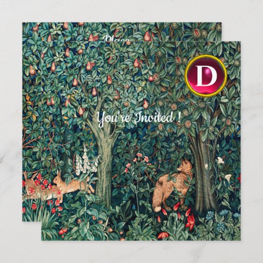 GROOT, BOSDIEREN, hazen, vossen, groene bloemen Kaart (Voorkant / Achterkant)