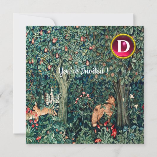 GROOT, BOSDIEREN, hazen, vossen, groene bloemen Kaart (Voorkant)