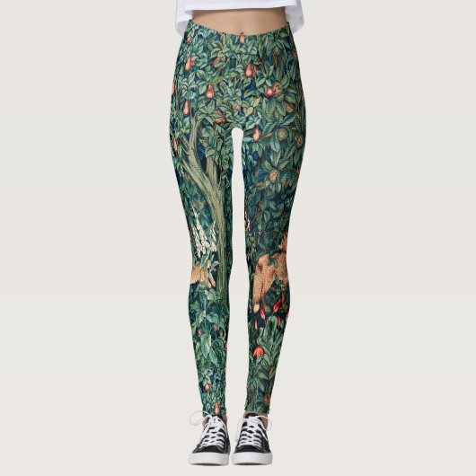 GROOT, BOSDIEREN, hazen, vossen, groene bloemen Leggings (Voorkant)