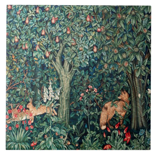 GROOT, BOSDIEREN, hazen, vossen, groene bloemen Tegeltje (Voorkant)