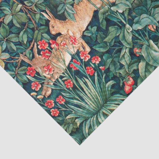 GROOT, BOSDIEREN, hazen, vossen, groene bloemen Tissuepapier (Detail)