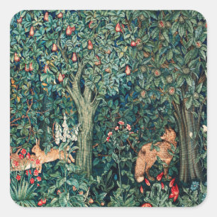 GROOT, BOSDIEREN, hazen, vossen, groene bloemen Vierkante Sticker