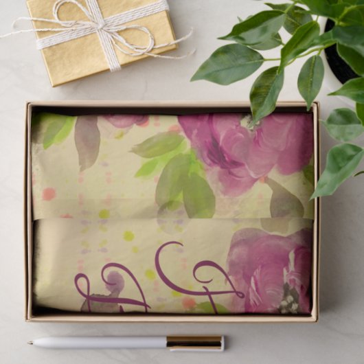 Groot Bourgondisch Roos met bloemen Tissuepapier (Geschenk)