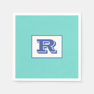 Groot breed geschetst blauw monogram op licht Blau Servet