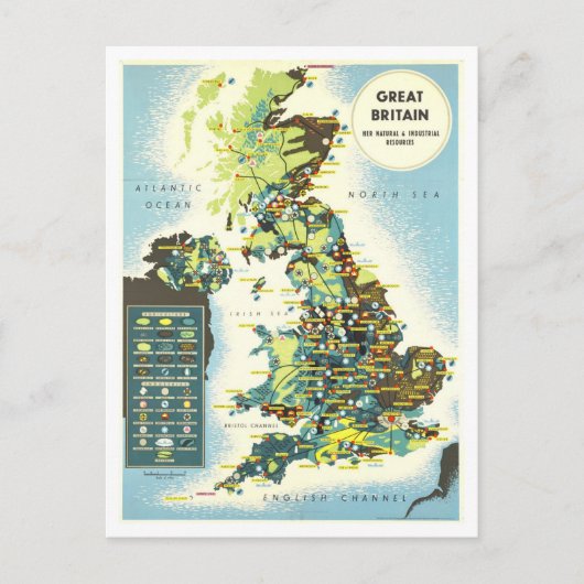 Groot-Brittannië Bronnen Kaart Vintage (Voorkant)