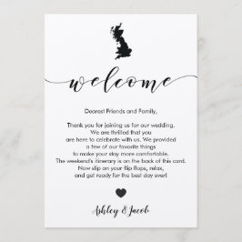 Groot-Brittannië bruiloft welkomstbrief en reissch Programmakaart