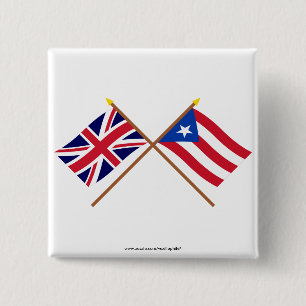 Groot-Brittannië en Puerto Rico Crossed Flags Vierkante Button 5,1 Cm
