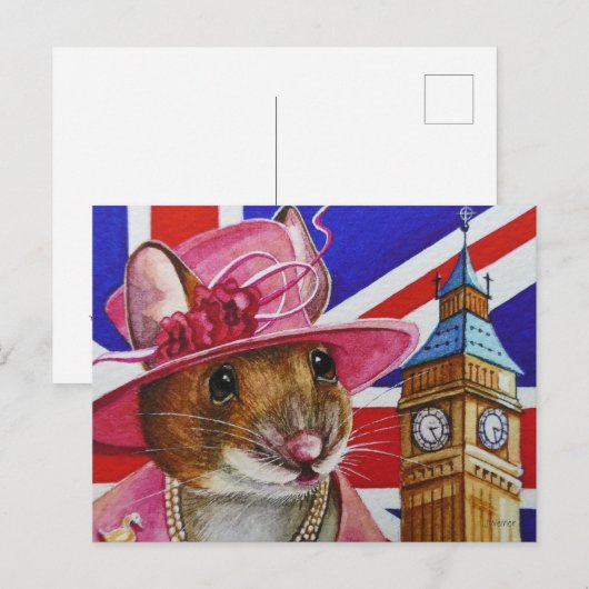 Groot-Brittannië koningin Mouse Big Ben Waterverf Briefkaart (Voorkant / Achterkant)