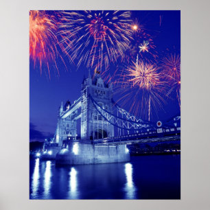 Groot-Brittannië, Londen. Fireworks over de tower Poster