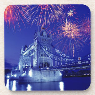 Groot-Brittannië, Londen. Vuurwerk boven de Tower Bier Onderzetter