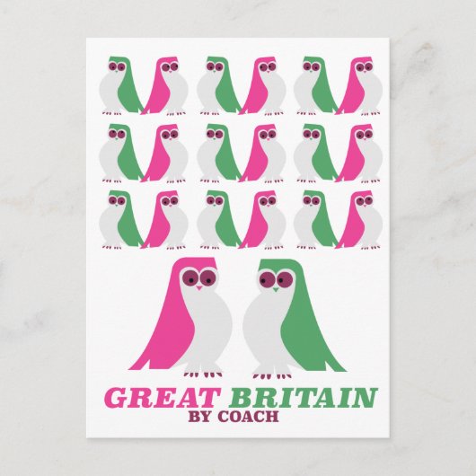 Groot-Brittannië, "per koets", Uil, reisposter Briefkaart (Voorkant)