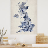Groot-Brittannië - Waterverf - kaart Poster (Keuken)