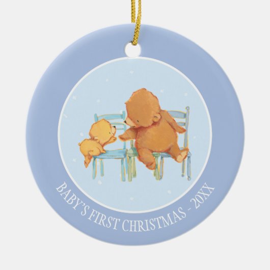 Groot bruin Beer helpt kleine gele Beer Keramisch Ornament (Voorkant)