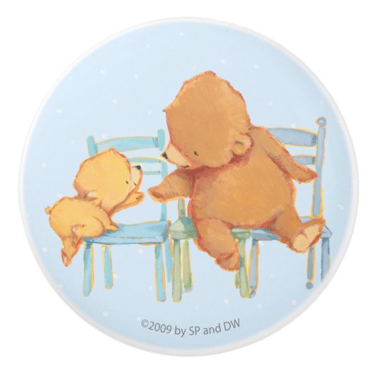 Groot bruin Beer helpt kleine gele Beer Keramische Knop (Voorkant)