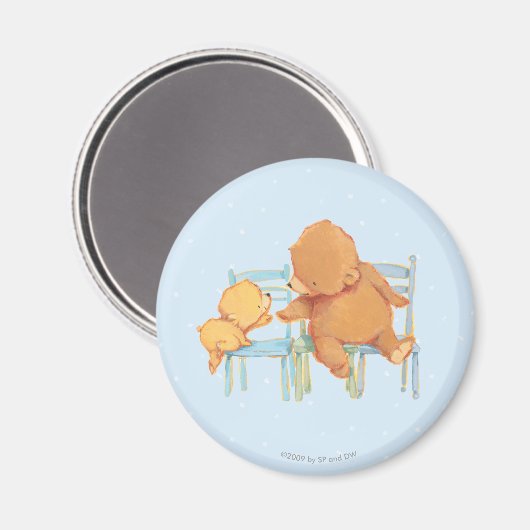 Groot bruin Beer helpt kleine gele Beer Magneet (Voorkant / Achterkant)