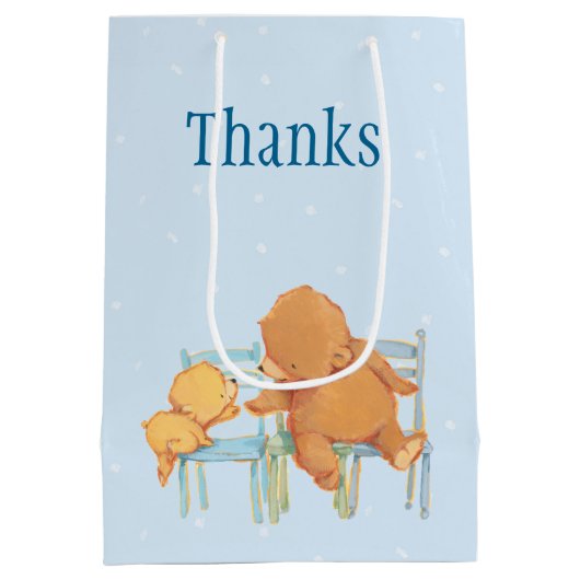 Groot bruin Beer helpt kleine gele Beer Medium Cadeauzakje (Achterkant)