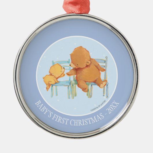 Groot bruin Beer helpt kleine gele Beer Metalen Ornament (Voorkant)