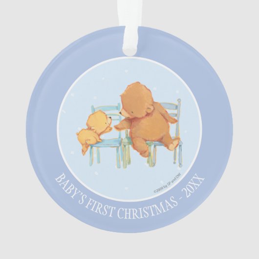 Groot bruin Beer helpt kleine gele Beer Ornament (achterkant)