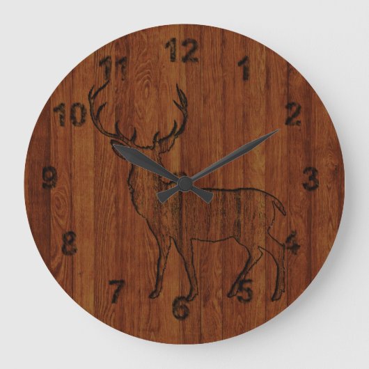 Groot Buck carved wood Effect Rustisch en Prachtig Grote Klok (Voorkant)