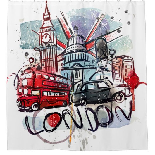groot busje london landmark douchegordijn (Voorkant)