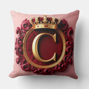 Groot C-monogram op rode fluwelen achtergrond Kussen