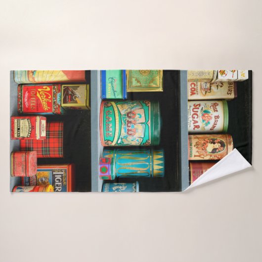 Groot collectie kleurrijke blikken met display badhanddoek (Badhanddoek)