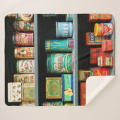 Groot collectie kleurrijke  blikken met display sherpa deken (Voorkant (horizontaal))