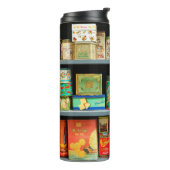 Groot collectie kleurrijke blikken met display thermosbeker (Gedraaid links)