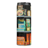 Groot collectie kleurrijke blikken met display thermosbeker (Achterkant)