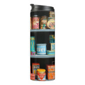 Groot collectie kleurrijke blikken met display thermosbeker (Geroteerd rechts)