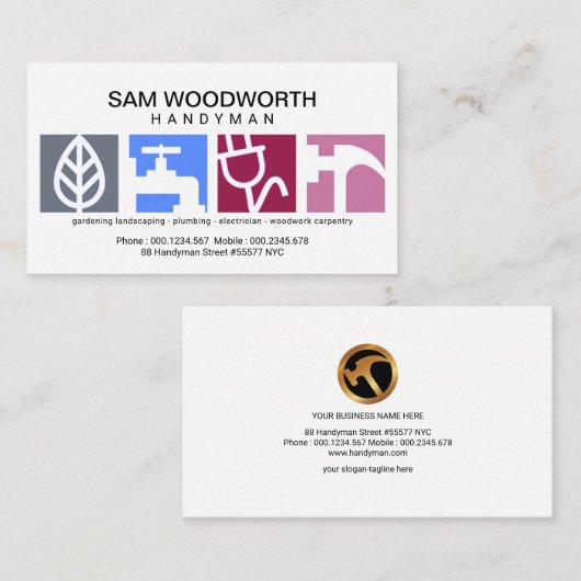 Groot Creative Modern Handyman Signage Logo Visitekaartje (Voorkant / Achterkant)