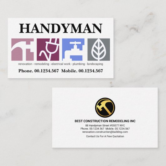 Groot Creative Modern Handyman Signage Visitekaartje (Voorkant / Achterkant)
