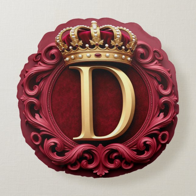 Groot D-monogram op rode fluwelen achtergrond Rond Kussen (Voorkant)