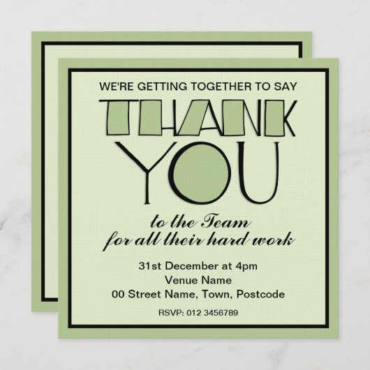 Groot Dank u groen Dank u de Uitnodiging van het T (Voorkant / Achterkant)