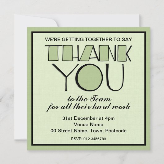 Groot Dank u groen Dank u de Uitnodiging van het T (Voorkant)