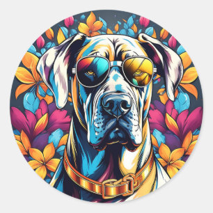 Groot Deen Hond Portret met Zonnebril Ronde Sticker