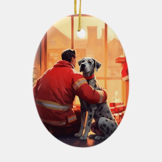 Groot Deen Kerstornament, Hond Memorial Gift Keramisch Ornament (Achterkant)