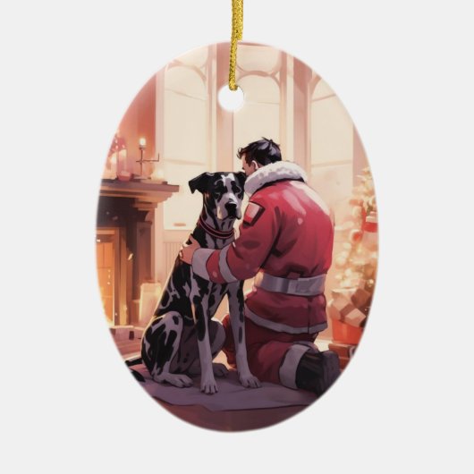 Groot Deen Kerstornament, Hond Memorial Gift Keramisch Ornament (Voorkant)