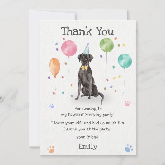 Groot Deen Puppy Dog Verjaardagsfeestje Dank je ka Kaart (Voorkant)