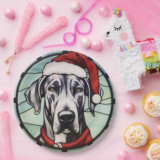 Groot Deens Glas in lood Kerst Papieren Bordje