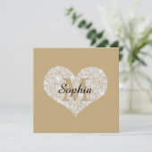 Groot Diamanten Hart, Gouden Monogram, Script Naam Kaart (Staand voorkant)