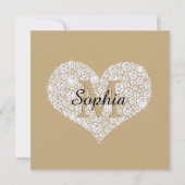 Groot Diamanten Hart, Gouden Monogram, Script Naam Kaart (Voorkant)