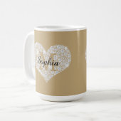 Groot diamanten hart, gouden monogram, script-naam koffiemok (Voorkant links)