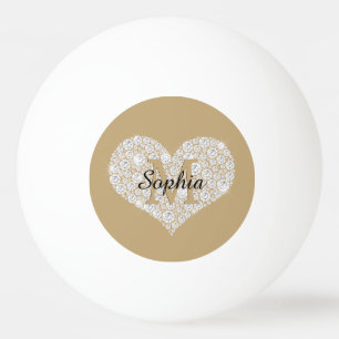 Groot diamanten hart, gouden monogram, script-naam pingpongbal