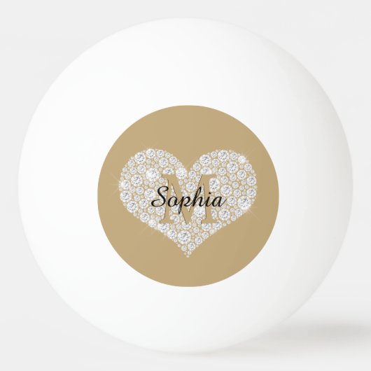 Groot diamanten hart, gouden monogram, script-naam pingpongbal (Voorkant)