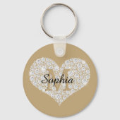 Groot diamanten hart, gouden monogram, script-naam sleutelhanger (Achterkant)