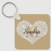 Groot diamanten hart, gouden monogram, script-naam sleutelhanger (Voorkant)