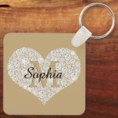 Groot diamanten hart, gouden monogram, script-naam sleutelhanger (Achterkant)