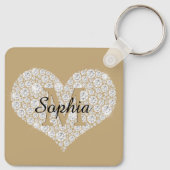 Groot diamanten hart, gouden monogram, script-naam sleutelhanger (Achterkant)
