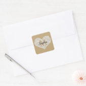 Groot diamanten hart, gouden monogram, script-naam vierkante sticker (Envelop)